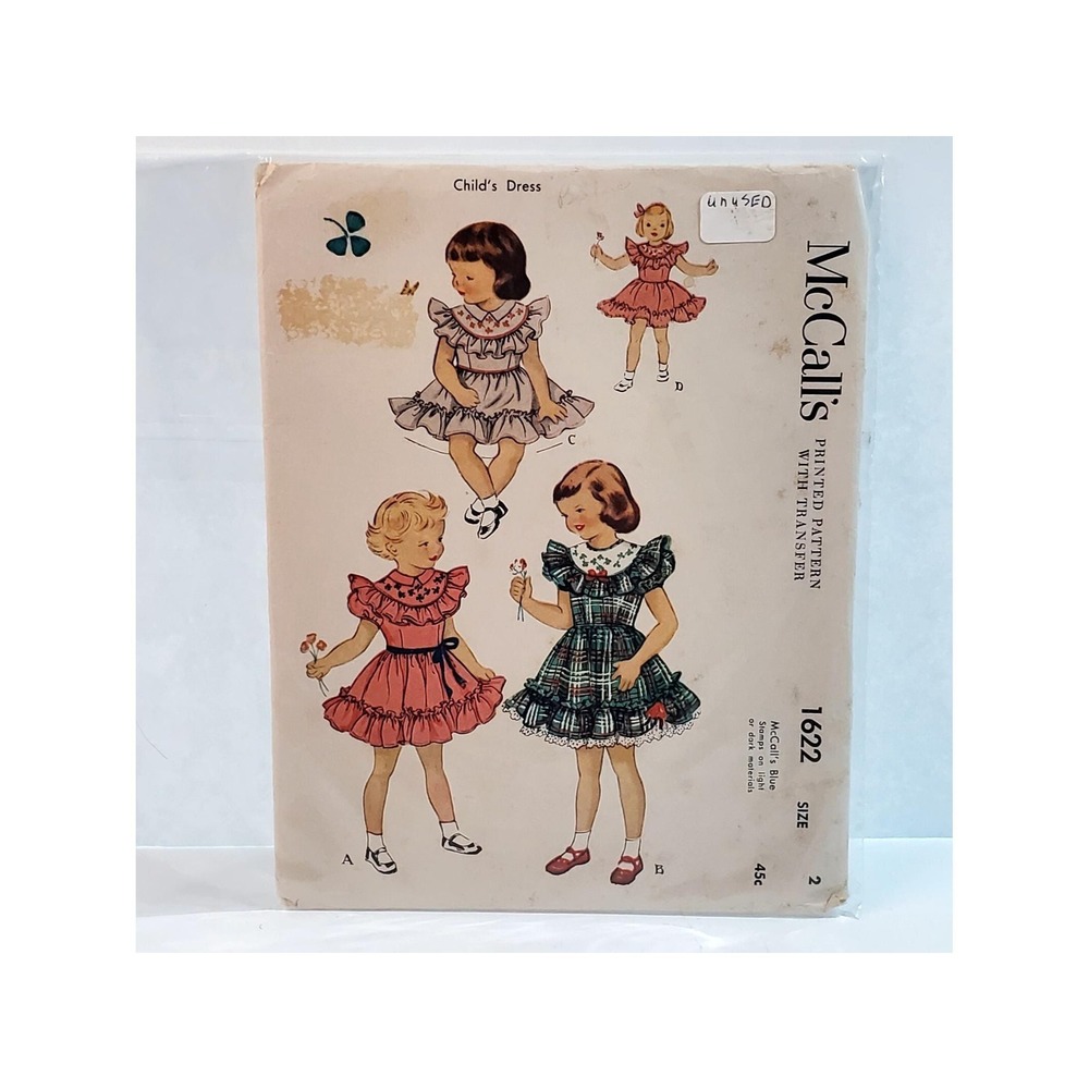 Vintage McCall's 1951 Children's Sewing Pattern 1622 Dress with Transfer Size 2